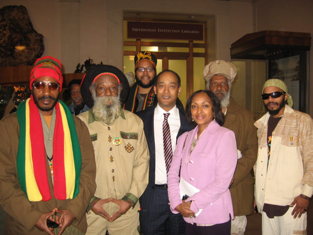 Ras Irice with Prince Ermias Sahle Selassie and Princess Saba; Ras Sela second from right, National Museum of Natural History, Smithsonian Nov 2, 2007 (Opening of ‘Discovering Rastafari’)